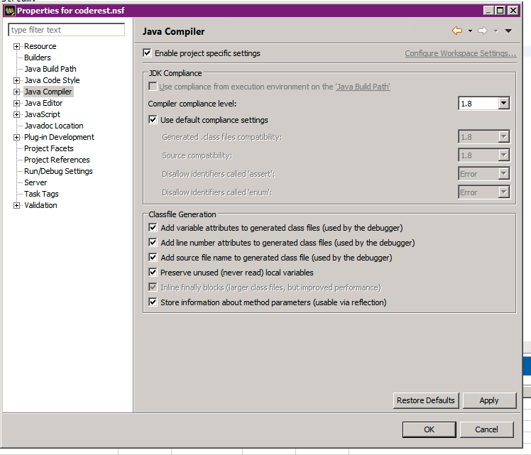 Setting custom project compiler settings