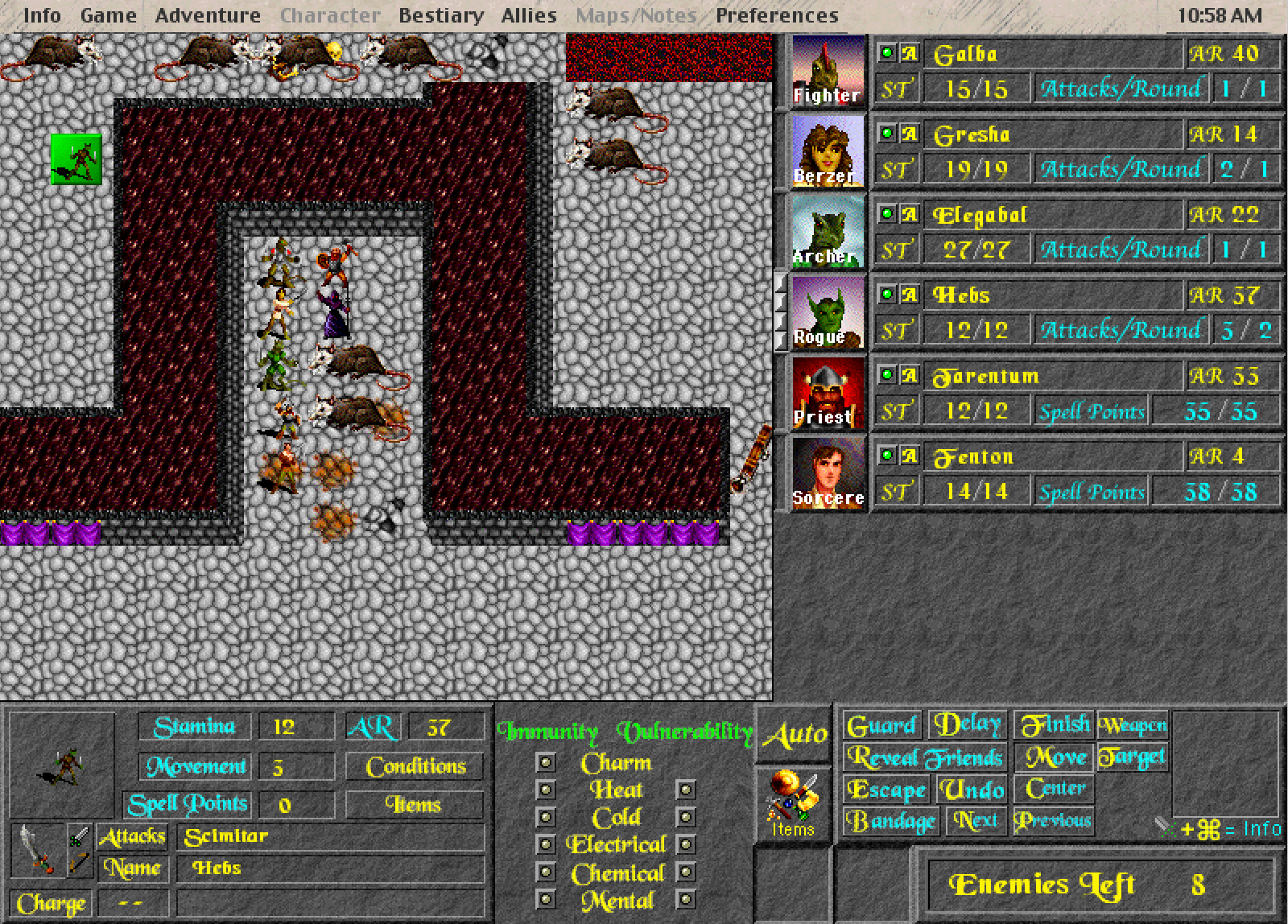 Screenshot of a combat situation in Realmz